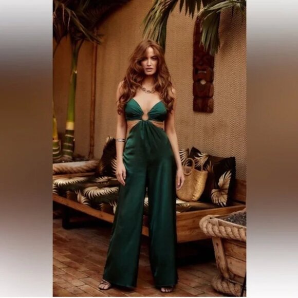 12th Tribe Audrey Emerald Satin Jumpsuit - medium - Picture 7 of 12
